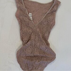 Sheer Mauve pink floral lingerie intimates body suit